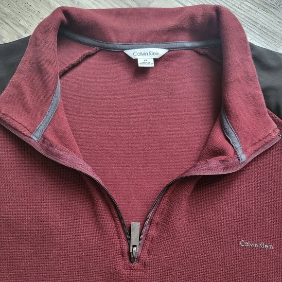 Calvin Klein Burgundy 1/4 Zip Collared Pullover Sweater Top Mens Size XL - Picture 5 of 11